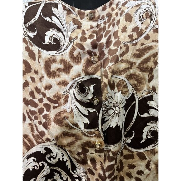 St. John Animal Print Silk Cap Sleeve Top Sz 12 Large Floral Lightweight Blouse - Picture 5 of 8